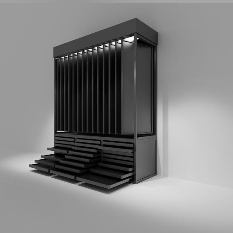 Rak tampilan aluminium gusset
